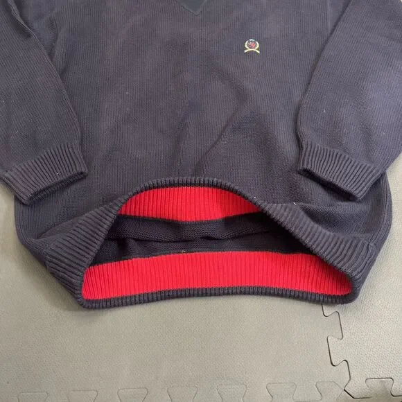 Tommy Hilfiger Vintage Navy Blue Rib Knit Pullover Sweater Mens Large Logo Chrty - Picture 8 of 15